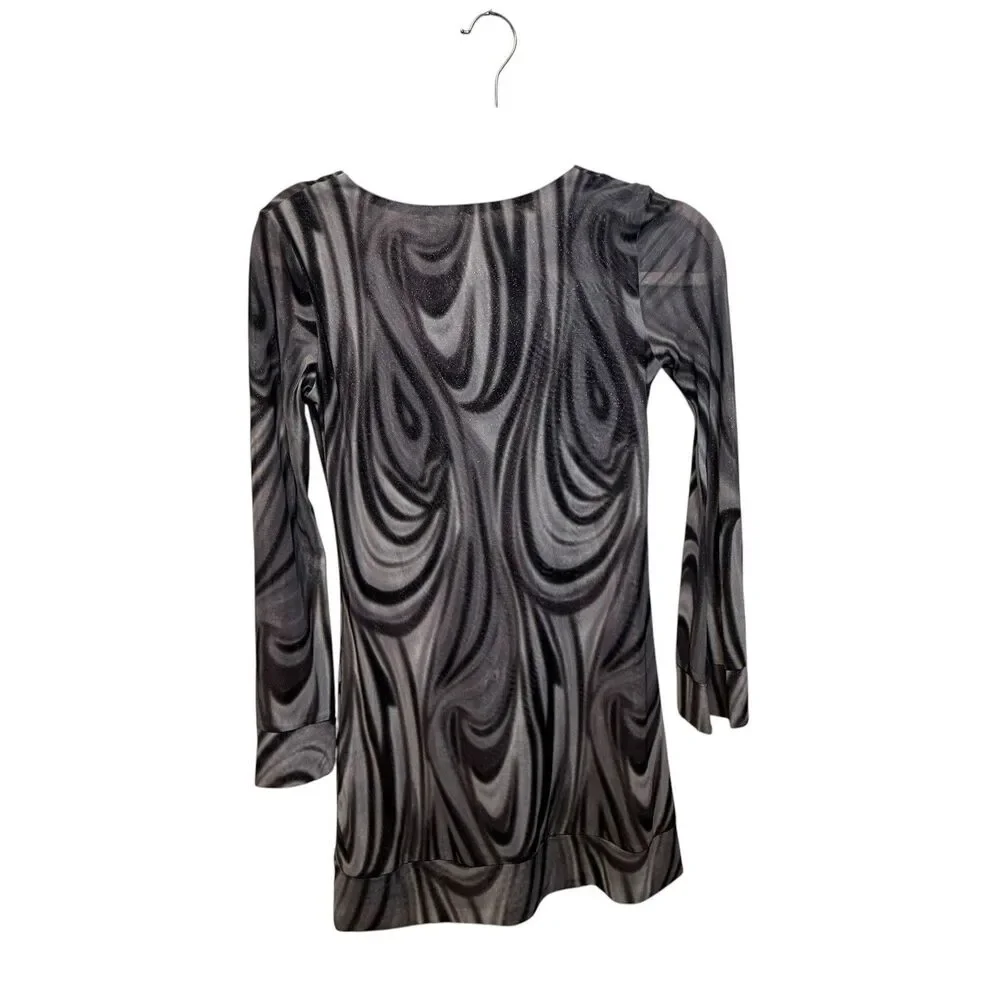 Y2K Gray/Black Abstract V-Neck Long Sleeve Mini Dress